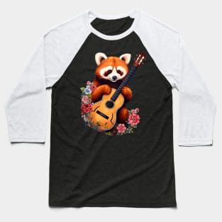 Cottagecore Red Panda With Acoustic Guitar Baseball T-Shirt